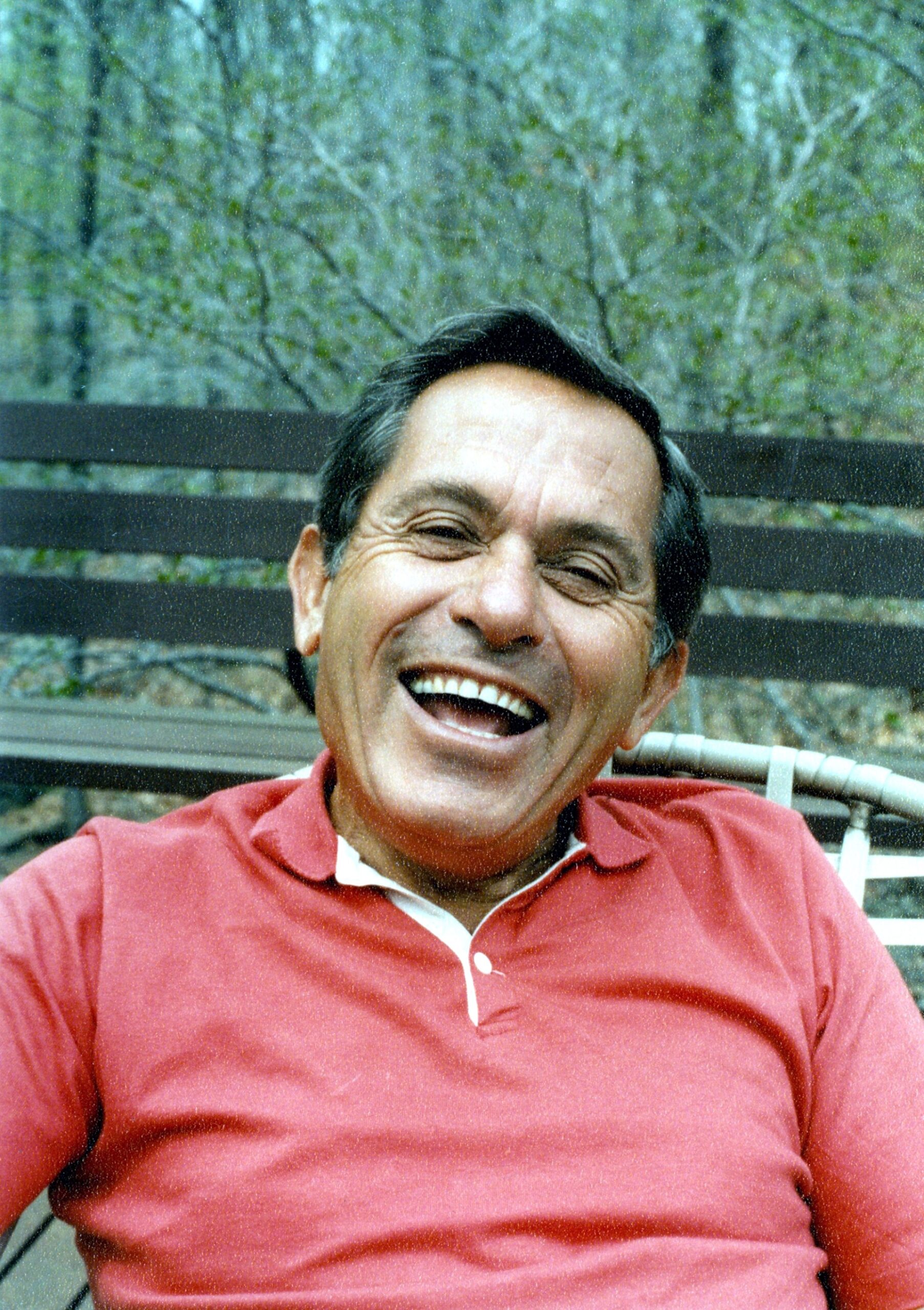 Steve Levy's dad in red polo shirt laughing