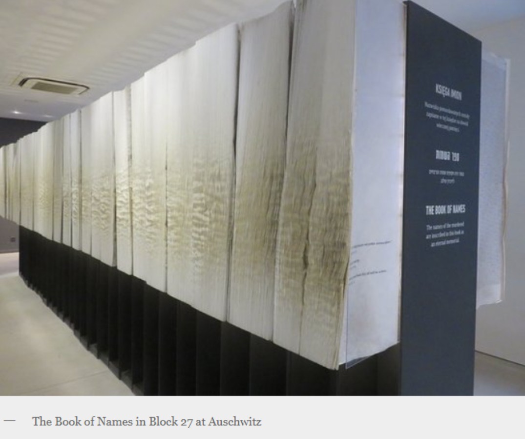 Rows of massive, illuminated books—each page listing thousands of Holocaust victims’ names—stretch nearly nine yards across a black stand during March of the Living